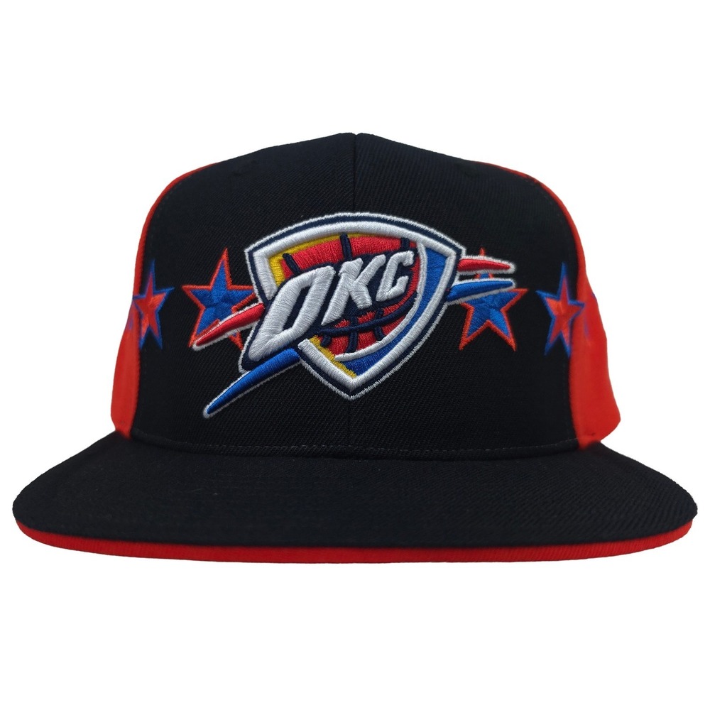 OKC Thunder Mitchell & Ness NBA Snapback Hat Cap 3D Logo Stars Art Black NWT